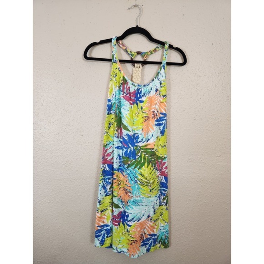 Palm‎ Island Tropical Print Mini Dress Sleeveless Casual Braided Strap Size S